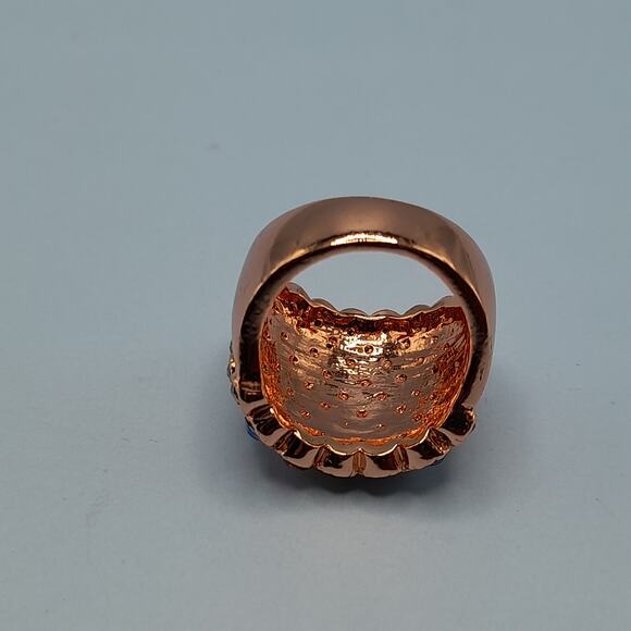 Multicolored Rhinestone Wide Band Ring, Rose Gold Tone, Size 7.75 - Picture 5 of 14